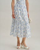 Sueña™ Beyaz Çiçekli Katmanlı Midi Etek