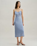 Sueña™ Mavi Dantel Slip Vücuda Oturan Midi Elbise