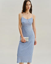 Sueña™ Mavi Dantel Slip Vücuda Oturan Midi Elbise