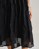 Sueña™ Siyah Kare Yaka Kabarık Kollu Midi Elbise