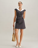 Sueña™ Siyah Polka Noktalı Kısa Kollu Gömlek