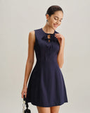 Sueña™ Mavi Yuvarlak Yaka Kolsuz A Kesim Mini Elbise