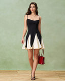 Sueña Siyah Kontrast Slip Mini Elbise