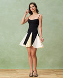 Sueña Siyah Kontrast Slip Mini Elbise