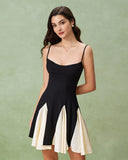 Sueña Siyah Kontrast Slip Mini Elbise