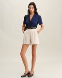 Sueña™ Lacivert Saten Düğmeli Bluz