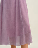 Sueña Mor Çiçekli Kare Yaka Volanlı Askılı Midi Elbise