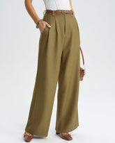 Yeşil Doğal Bel Düz Pantolon