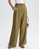 Yeşil Doğal Bel Düz Pantolon