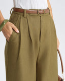 Yeşil Doğal Bel Düz Pantolon