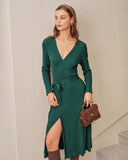 Yeşil A Kesim Sarma Kazak Elbise