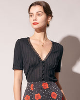 Sueña Nervürlü Dantel Trim Tişört