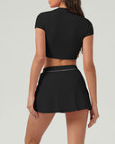 Sueña™ Siyah Yuvarlak Yaka Yoga Kısa Kollu Üst - Hafif Destek