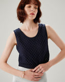 Sueña™ Mavi Dokulu Tığ İşi Kolsuz Bluz