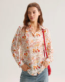 Sueña™ Turuncu Çiçekli Cepli Bol Gömlek