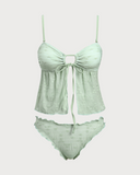 Sueña™ Yeşil Örme Kesikli Önden Bağlamalı Tankini Mayo