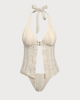 Sueña™ Sarı Derin V Ön Düğmeli Tankini Mayo