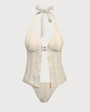 Sueña™ Sarı Derin V Ön Düğmeli Tankini Mayo