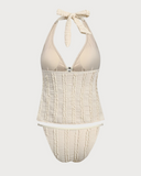 Sueña™ Sarı Derin V Ön Düğmeli Tankini Mayo