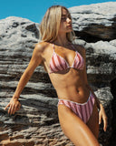 Sueña™ Pembe Çizgili Fırfırlı Halter Bikini Takımı