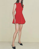 Kırmızı Kolsuz A Kesim Mini Elbise