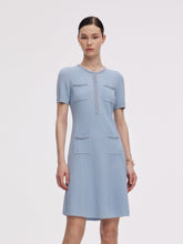 %100 Pamuklu Yarım Fermuarlı Kadın Boncuklu Yuvarlak Yaka Mini Elbise