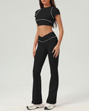 Sueña™ Siyah Yuvarlak Yaka Yoga Kısa Kollu Üst - Hafif Destek