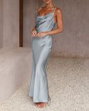 Gri Saten Slip Uzun Elbise