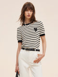 %100 Pamuklu Çizgili Kadın Ajurlu Örgü Tişört