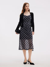 Ekose Ayarlanabilir Askılı Midi Elbise Ve Hırka İki Parçalı Takım