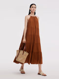 Tencel Asetat Karışımlı Kadın Askılı Uzun Elbise