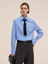 Mavi Ve Beyaz Çizgili Kadın Uzun Kollu Gömlek