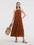 Tencel Asetat Karışımlı Kadın Askılı Uzun Elbise