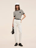 %100 Pamuklu Çizgili Kadın Ajurlu Örgü Tişört