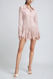 Achava Tokalı Fırfırlı Gömlek Mini Elbise Pembe