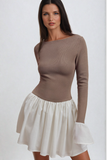 Adamma Deconstruct Fırfırlı Bodycon Kahverengi Mini Elbise