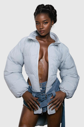 Adanna Asimetrik Kısa Pamuklu Açık Mavi Ceket