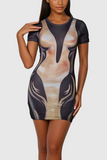 Agamemnon Desenli Bodycon Mini Elbise