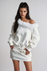 Agnethe Kürk Çiçek Tokalı Mini Elbise