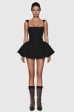 Aleta Bağcıklı Spagetti Volanlı Mini Elbise