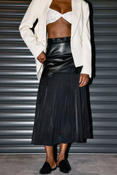 Alitzel Siyah Deri File Midi Etek