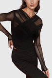 Alusia Cross Mesh Bodycon Siyah Üst