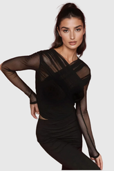 Alusia Cross Mesh Bodycon Siyah Üst
