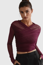 Alusia Cross Mesh Bodycon Kırmızı Üst