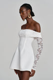 Amira Omuz Açık Dantelli Rüs Mini Elbise
