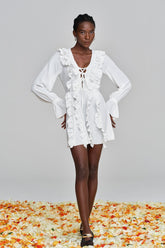 Amithi Ruffle Lace Up Derin Mini Elbise