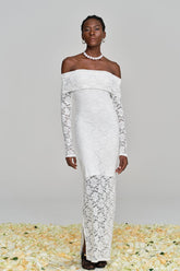 Amjad Çiçekli Omuz Açık Dantel Uzun Elbise