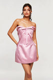 Ananiasz Askısız Fiyonklu Dar Pembe Mini Elbise