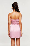 Ananiasz Askısız Fiyonklu Dar Pembe Mini Elbise