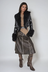 Anaya Sahte Kürk Yaka Deri Ceket